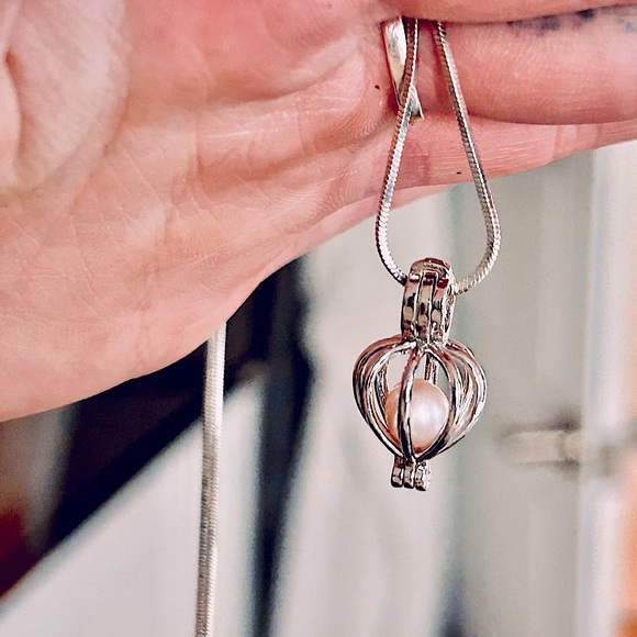 White Pearl Locket Necklace - Picture 6 of 7